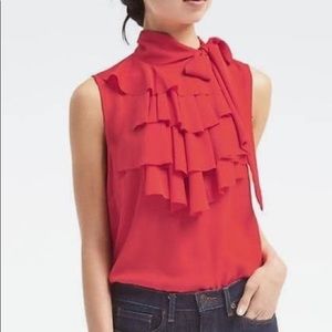 Banana Republic Tie Neck Ruffle Front Top
